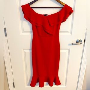 QUIZ red ruffle bodycon midi dress